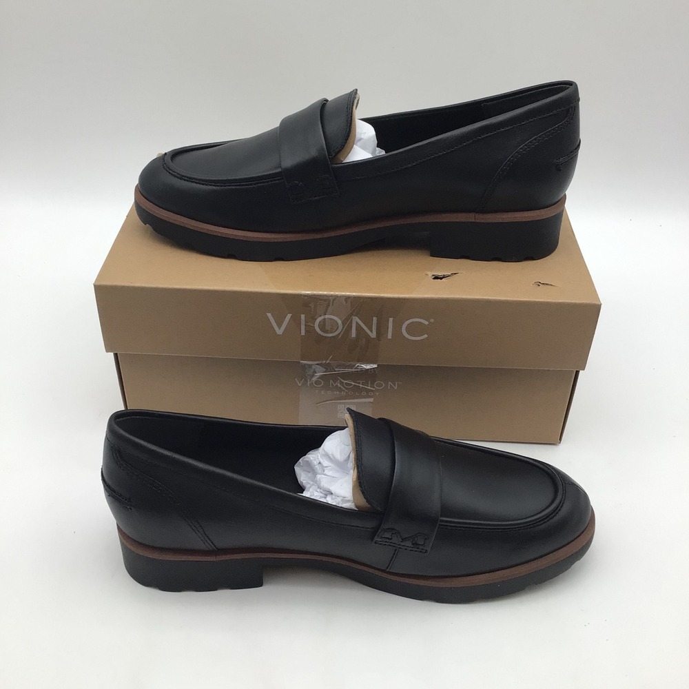 Vionic Cleo Loafer Black Leather Lug Sole Comfort Shoes Womens Size 8.5 M NEW - Picture 2 of 6